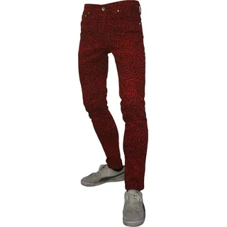 Herren Slim Fit Hose aus Baumwolle mit Elasthan und Leopardenmuster 5-Pocket - Rot
