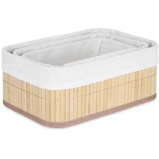 KIPIT | Bambuskörb - Aufbewahrungskorb - 21 x 31 x 12 cm - 3er Set - Organisationskorb - Bambus - Grau, Beige