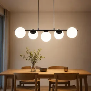 ZMH Pendelleuchte Glas Esstisch Hängeleuchte Schwarz Hängelampe E27 5 Flammig 150CM Höhenverstellbar Kreative für Esszimmer Wohnzimmer Bartheke I ohne Leuchtmittel - Schwarz
