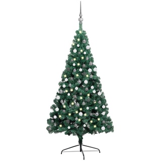 vidaXL Künstlicher Halber Weihnachtsbaum mit LEDs & Kugeln Grün 180 cm