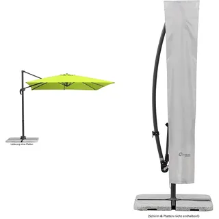 Schneider Sonnenschirm Rhodos Junior, Grün (apfelgrün), 270x270 cm quadratisch, Gestell Aluminium/Stahl, Bespannung Polyester, 18 kg & Schutzhülle für Ampelschirme, silbergrau, bis 300 cm Ø