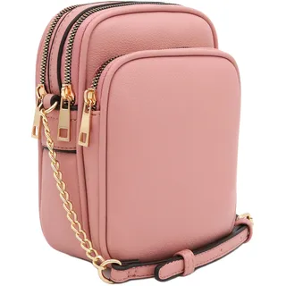 FashionPuzzle Damen Lässige Mehreren Taschen Umhängetasche, rosa-Dusty pink