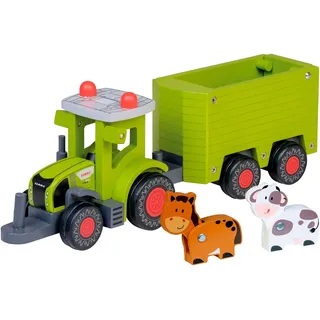 Happy People CLAAS Spielzeug-Traktor mit Anhänger Axion 870 + Animal 36 cm