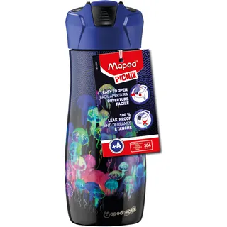 Maped PICNIK - Edelstahl-Trinkflasche DEEPSEA PARADISE 580 ml - Trinkflasche für Kinder mit Pipettensystem - Wasserdicht - Leichtes Öffnen mit Knopf - Edelstahlgehäuse