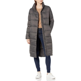 Amazon Essentials Damen Leichter, Langer Cocoon-Puffer-Wintermantel, Wasserabweisend, Durchgehender Reißverschluss, Dunkelgrau, L