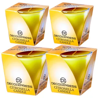 Deco Express Citronella Kerzen Set, Zitronella Kerze im Glas, 2er- oder 4er-Pack, 30 Std Brenndauer - 7.5cm x 7.5cm (Gelb, 4er-Pack)