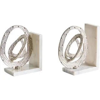 BELIANI Buchstütze 2er Set Weiß u. Silber Marmor 15 cm 18 cm Hoch Stabil Abstrakt für Schwere Bücher Regal Büro Wohnzimmer Deko Buchhalter Buchständer - Weiß
