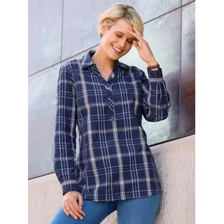 Longbluse CLASSIC BASICS, Damen, Gr. 44, blau (marine, weiß, kariert), 65% Polyester, 35% Baumwolle, gemustert, kariert, mehrfarbig, Blusen Longbluse