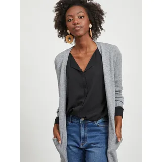 Longstrickjacke VILA "VIRIL LONG L/S KNIT CARDIGAN - NOOS", Damen, Gr. XS, grau (medium grau melange), Feinstrick, Obermaterial: 50% Viskose, 27% Nylon, 23% Polyester, meliert, regular fit lang, tiefer V-Ausschnitt, Strickjacken Longstrickjacke, Viskosemischung, regular fit