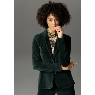 Jackenblazer ANISTON CASUAL, Damen, Gr. 42, grün (tannengrün), Cord, Obermaterial: 67% Baumwolle, 28% Polyester, 5% Elasthan, Strukturmuster, leicht glänzend, unifarben, figurumspielend hüftlang, Blazer Jackenblazer, mit Reverskragen, Topseller