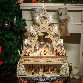 Hellum LED Schwibbogen Weihnachten, naturfarbenen Holz, mit Timer, Lichterbogen Weihnachten 40x9x54 cm, Lichterbogen Batterie 6xAA, 18 LED warmweiß für Innen 152647