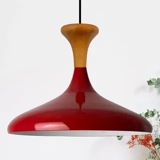 Champion Pendelleuchte aus Holz, 35 cm Hängelampe Metall E27 Moderne, Skandinavisch Pendellampe für Schlafzimmer Wohnzimmer Esstisch Lampe - Rot - Rot