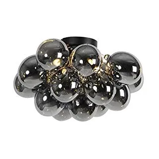 Qazqa - Design Deckenleuchte I Deckenlampe I Lampe I Leuchte schwarz mit Rauchglas 4-flammig Lampen - Uvas I Wohnzimmer I Schlafzimmer - Kugel I Kugelförmig - LED geeignet G9