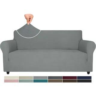 Ystyle Weicher Elastisch Sofabezug 3 Sitzer, Hellgrau | Sofaschoner Rutschfest, Universaler Couch Überzug mit Armlehnen, Moderne Sofa Cover, Waschbarer Sofahusse für Wohnzimmer