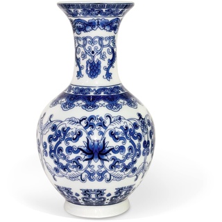 fanquare Kleine Blaue und Weiße Porzellan Vase, Chinesische Vasen Deko, Traditionelle Keramik Blumenvase, 14cm