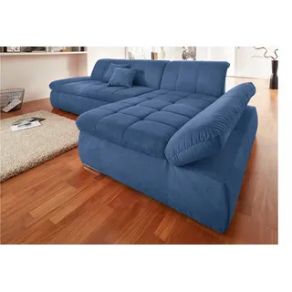 DOMO collection Ecksofa »NMoric XXL, B/T/H: 300/172/80cm, Revamierenabschluss L-Form«, wahlweise mit Bettfunktion und Armlehnverstel,lung blau