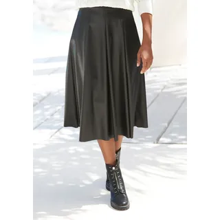 Lederimitatrock LASCANA, Damen, Gr. 38, schwarz, Stoff, Obermaterial: 100% Polyester. Beschichtung: 100% Polyurethan, unifarben, figurumspielend kniebedeckend, Röcke Lederimitatrock, in Midilänge, hochgeschnittener Faltenrock, casual-chic