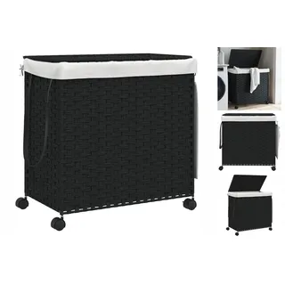 vidaXL Wäschekorb mit Rollen Schwarz 60x35x60,5 cm Rattan