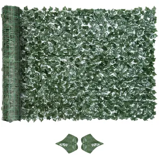 Outsunny Künstlicher Hecken Sichtschutz, UV Geschützt Sichtschutz, Grün Balkon Sichtschutze, Zaun Sichtschutzgitter mit Blättern, Hecken Zaun, WandKünstliche 300 x150 cm für Garten Hochzeit