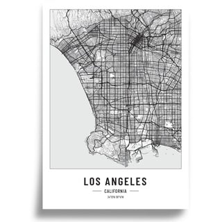 Poster Stadtplan A4 Schwarz Weiss, Papier 250 gr. Bild für Wohnzimmer und Schlafzimmer, Sehr viele Stadtmuster, minimalistisches Poster, perfekte Geschenkidee, Ohne Rahmen, Poster Los Angeles