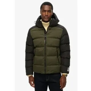 Superdry für Herren. M5011903A Gesteppte Kapuzenjacke schwarz, grün (M), Lässig, Recyceltes Polyester, Nachhaltig