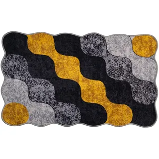 Foutastic Antibakterielle Badematte, 70 x 120 cm, Gelb/Anthrazit/Grau | 100% Polyester, 10 mm Florhöhe, rutschfest, maschinenwaschbar bei 30 °C