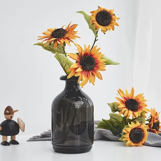 Cutfouwe Schwarze Glasvase 18 cm hoch, Dekorative Blumenvase für Tischdeko | Moderne Rauchglas Deko Vase für Wohnzimmer Küche Badezimmer Esszimmer Mittelstücke, Geburtstag Party Geschenke Festtagen