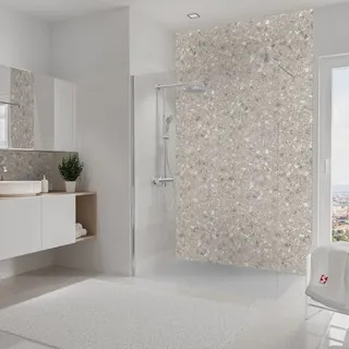 Schulte Duschrückwand Softtouch, 150x255 cm, Wandverkleidung Terrazzo-Creme, Aluminiumverbundplatte, fugenloser Fliesenersatz, EP19015254-855 - Beige