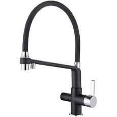 Ibergrif M22127B-2 - 3 Wege Küchenarmatur, Wasserhahn für Küche mit Schwarz Flexibler Auslauf und Brause, Chrom, pures schwarz