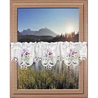 Querbehang "Blumensee" Gr. 2, bunt (grün, lila, weiß), B:120cm H:30cm, Ausbrenner, Polyester, HOSSNER - ART OF HOME DECO, Gardinen, Querbehang, m. Cut-Outs