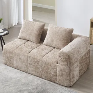 Zweisitzer Sofa Khaki Couch ohne Montage 2-Sitzer Loungesofa mit Chaiselongue 1 Kissen Seitentasche Wohnlandschaft klein modern flauschig - Grün