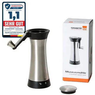 TOPANBIETER 999 Muskatmühle aus Edelstahl mit Aufbewahrungsbehälter und einklappbarer Kurbel Muskatreibe passend auch für Tonkabohnen