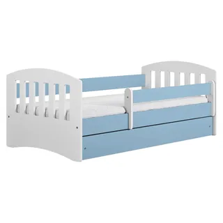 Kinderbett 160x80 mit Matratze, Rausfallschutz, Lattenrost & Schublade in blau 80 x 160 Mädchen Jungen Bett Skandi Jugendbett - Blau