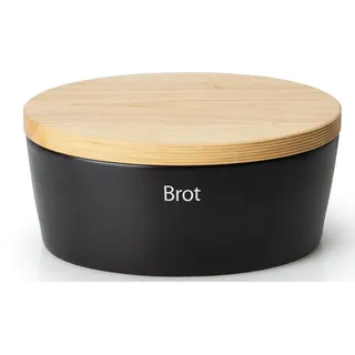 Brottopf mit Holzdeckel oval 36 cm matt schwarz