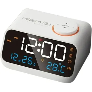 Radiowecker mit Netzbetrieb – Uhrenradio mit Wecker – Digital – LED-Anzeigeuhr – Wecklichter – Multifunktional – Weiß - Weiß