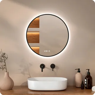 Badezimmerspiegel - Rund - 60cm - Schwarzer Rahmen