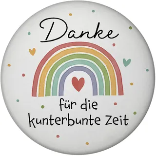 Regenbogen Magnet rund mit Spruch Danke für die kunterbunte Zeit Perfekte Präsentidee für Erzieher und Erzieherinnen in Kita und Kindergarten bunt und von Herzen