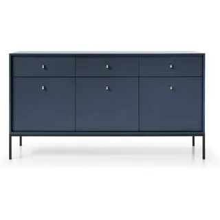 Easy4You Kommode M1 Marineblau 154x83x39 cm (B x H x T) mit 3 Schubladen und 3 Türen Sideboard Ideal für Wohnzimmer, Schlafzimmer Moderne Elegante Schubladenschrank mit Schwarzer Metallfuß - Blau