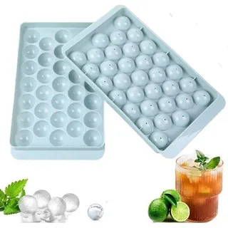 Ibenzoa® Silikon‐Eiskugel‐Form mit Deckel, 33 Mini‐Eisbälle Ø 2,9 cm, 24,6×14,5×3,2 cm, Silikon & PP, wiederverwendbar für Whiskey & Cocktails - Blau