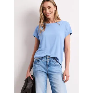 Shirttop STREET ONE, Damen, Gr. 34, drift blau, Jersey, Obermaterial: 95% Viskose, 5% Elasthan, unifarben, regular fit normal, U-Boot-Ausschnitt, Tops Shirttop, mit Deko-Tape