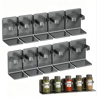 letuxaamz Gewürzregal Ohne Bohren Küchenschrank Gewürzhalter - Selbstklebend Gewürz Halterung für Gewürzgläser, Schrankeinsatz, Organizer Küche, Wand, Schranktür, Wohnmobil, Camping-2 Stück zu 10