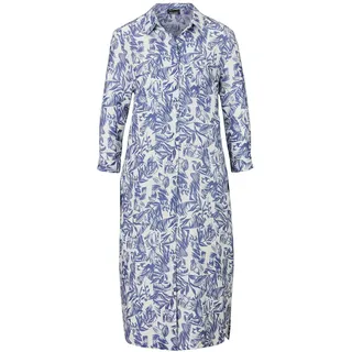GOLDNER Sommerkleid "Leinenkleid mit Print und 3/4-Arm" Knöpfe, marine, weiß, gemustert