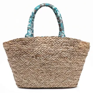 Rattan Shopper Tasche Damen mit Reißverschluss Boho Chic Tote Bag Pink UNICA 54x26x16 cm - Blau