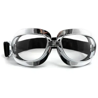 evomosa Vintage Motorradbrille, Sportbrille für Motorräder (Silber Transparente linse)