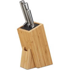 Relaxdays Bambus Messerblock mit Borsteneinsatz, Küchenblock für 6 Messer aller Art, unbestückter Holzblock, natur, 17 x 11 x 25 cm