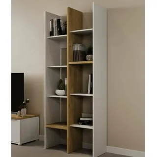 Dmora - Bücherregal Saone, Büroregal, Mobiler Buchhalter, Bücherbrett, 76x33 h183 cm, Eiche und Weiß