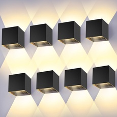 ledmo 8 Stücke LED Wandleuchte Innen/Aussen 12W Wandlampen Aussen Auf und ab Einstellbarer Lichtstrahl LED Außenleuchte Schwarz 2700-3000K Warmweiß IP65 Wasserdichte