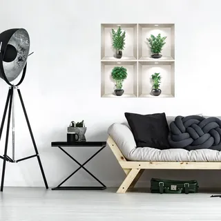 3D-Wandtattoo, selbstklebend, 3D-Effekt, Bambus-Effekt, in den schwarzen Vasen, Wandtattoo, Schlafzimmer, Wandaufkleber, 3D-Deko, Wohnzimmer, Wandaufkleber, Trompe, Auge, 60 x 60 cm