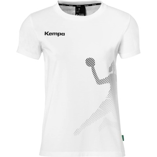 Kempa T-Shirt Women Black & White mit Rippe Kragen Baumwolle Shirt Damen - mit Playerin-Aufdruck - Sport Fitness Handball - weiß - Größe XXL & taillierter Schnitt