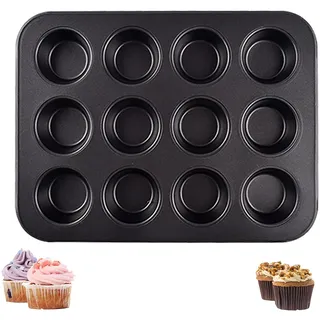 Muffin Backform, Cupcake Förmchen Antihaftbeschichtet, Muffinform Karbonstahl, Muffinblech für Kleine Muffins, Mini Muffins Backform für Cupcakes, Brownies, Schwarz, 24.6x18.5x2 Cm (schwarz 1)